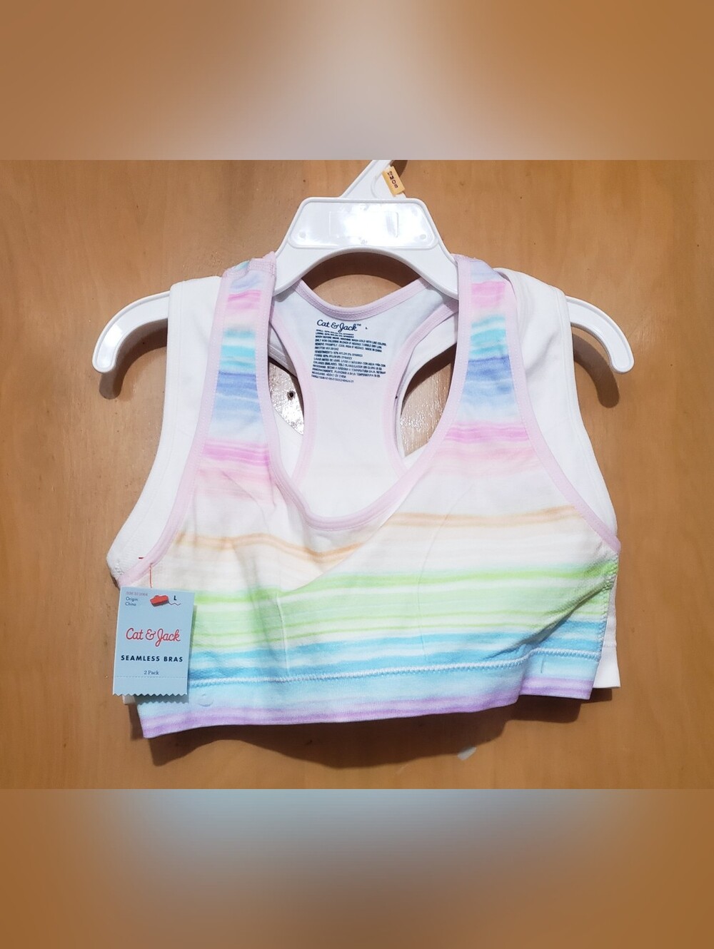 Cat & Jack Girls' 2 Pack Seamless Sports Bra - White And Multicolor